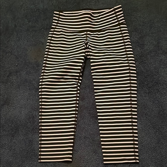 Athleta Black and White Striped Leggings with Wide Waistband - Picture 2 of 5